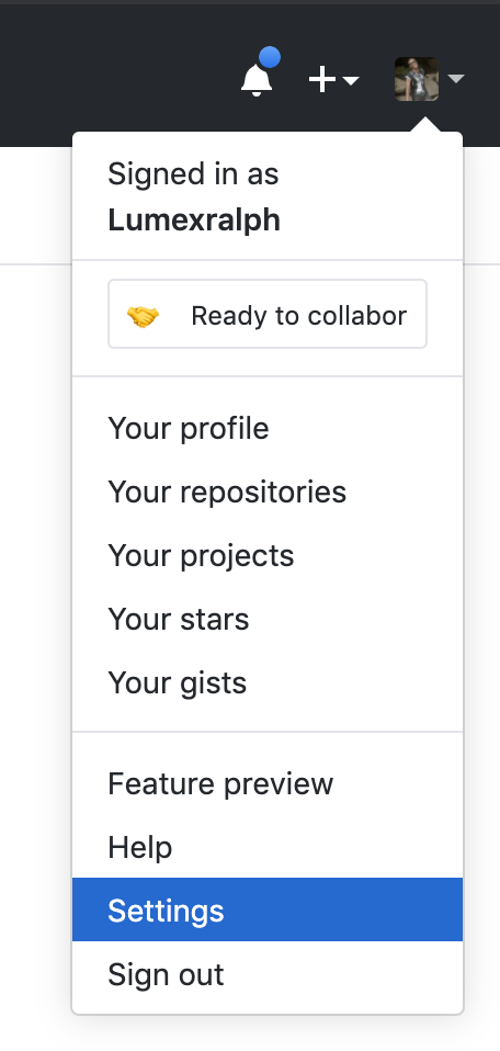 GitHub settings