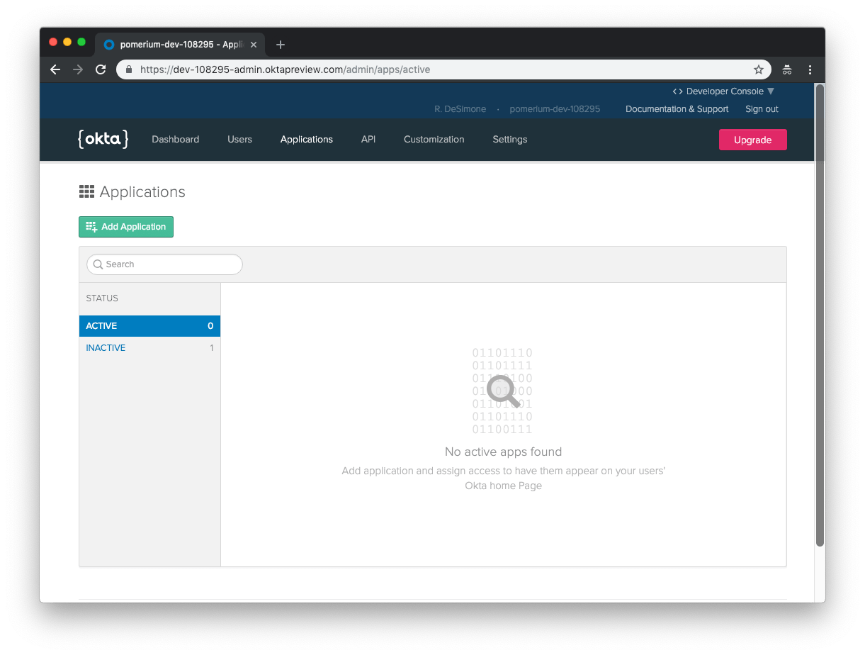 Okta Applications Dashboard